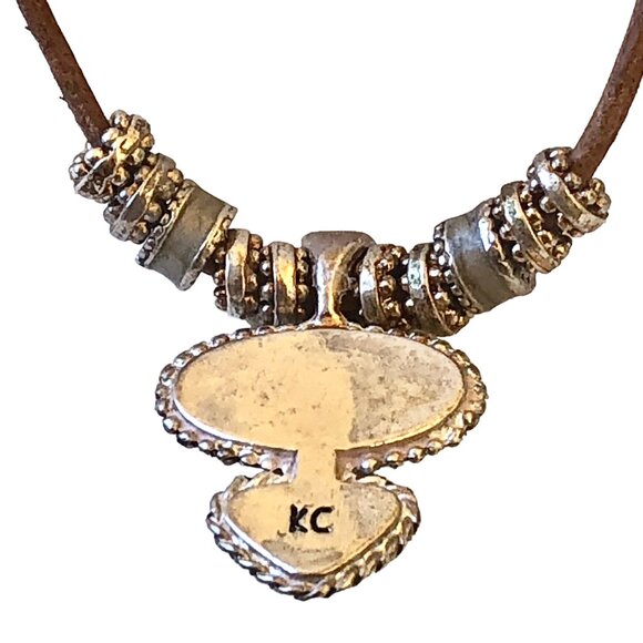 KC Necklace Pendant Cord Vintage Silver Plated Two Gemstones Signed Extender - Picture 6 of 11